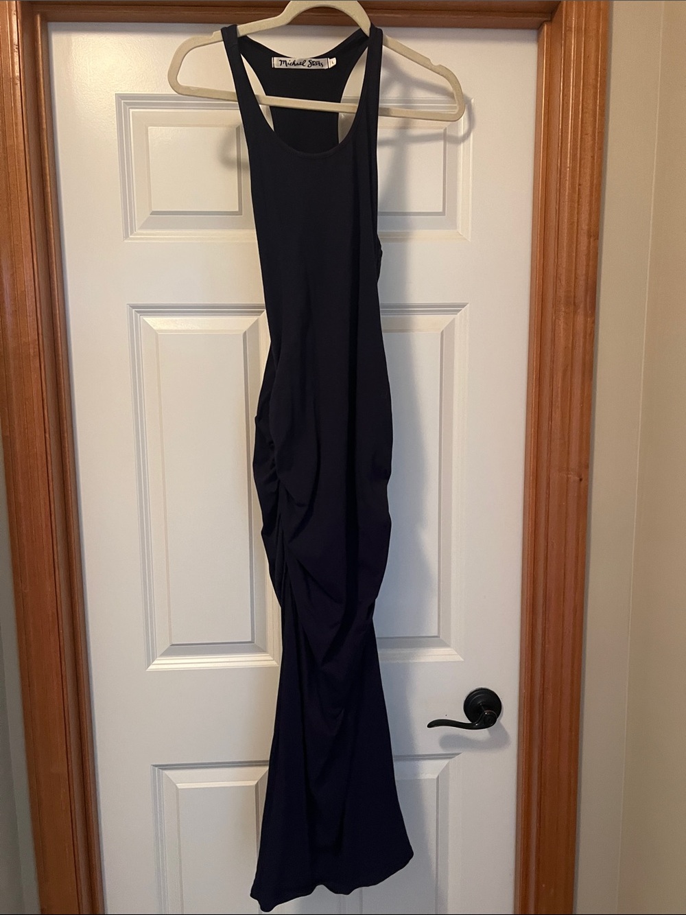 Michael Stars Navy Blue Racerback Ruched Maxi Dress